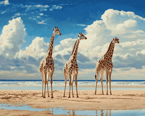 Giraffes on Sandy Beach Diamond Painting