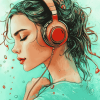 Girl with Headphones Cartoon Diamond Painting