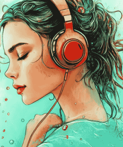 Girl with Headphones Cartoon Diamond Painting