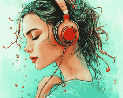 Girl with Headphones Cartoon Diamond Painting