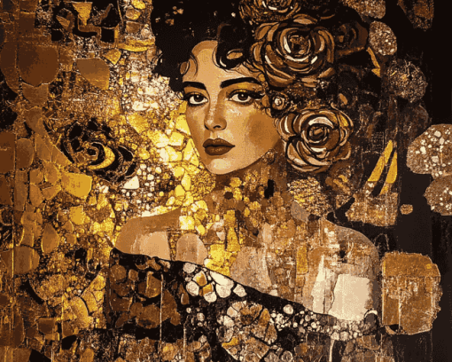 Gold Lady Abstract Diamond Painting