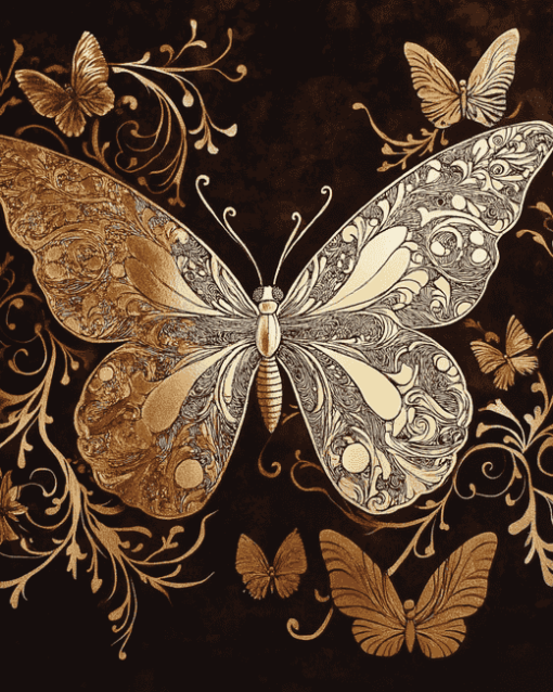 Golden Butterfly Insects Diamond Painting