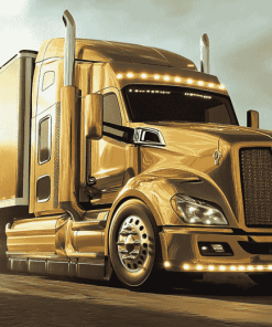 Golden Engine Semi Truck Diamond Painting