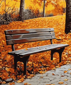 Golden Fall Bench Diamond Painting