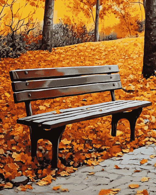 Golden Fall Bench Diamond Painting