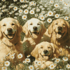 Golden Retrievers in Daisies Diamond Painting