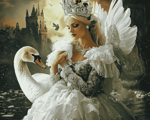 Graceful Woman and Swan Diamond Painting