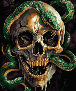 Green Snake Skull Diamond Painting