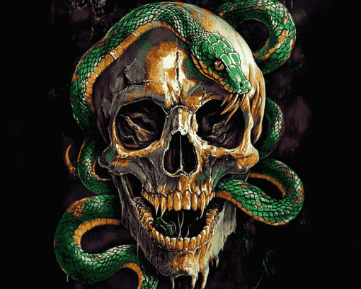 Green Snake Skull Diamond Painting