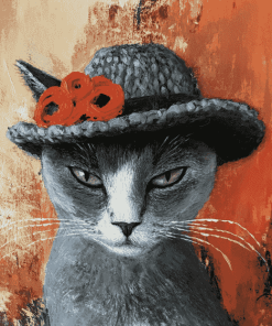 Grey Cat With Blue Hat Diamond Painting