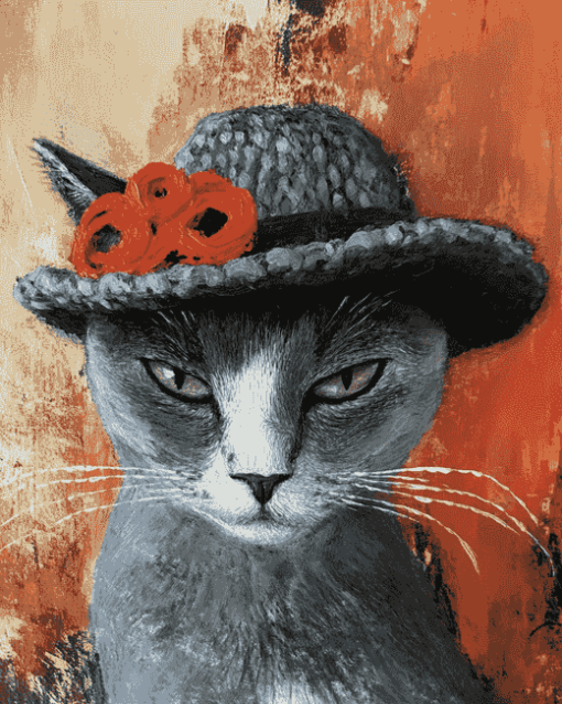 Grey Cat With Blue Hat Diamond Painting