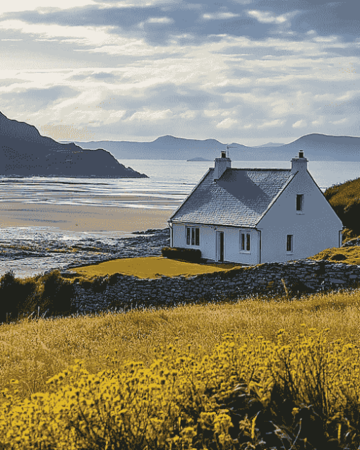 Grey Cottage Seascape Diamond Painting