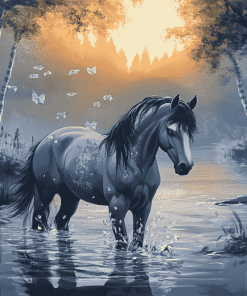 Grey Horse Splashing Diamond Painting