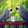 Grey Parrot Coffee Theme Diamond Painting