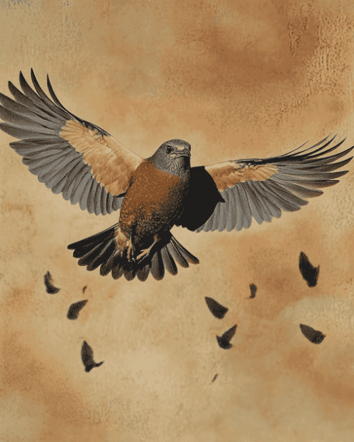 Grey and Brown Flying Bird Diamond Painting