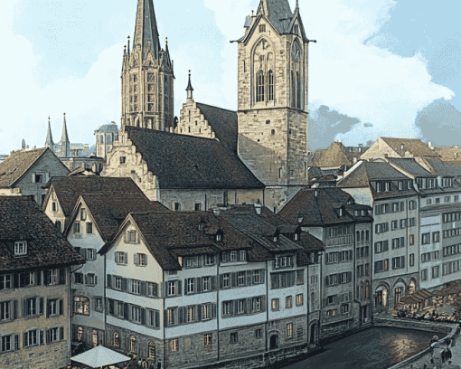 Grossmunster Zurich Landmark Diamond Painting