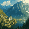 Hallstatt Mountains Scenic View Diamond Painting