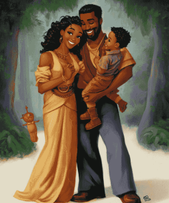 Happy Black Family Cartoon Diamond Painting