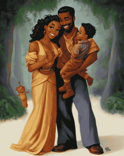 Happy Black Family Cartoon Diamond Painting