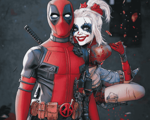 Harley Quinn and Deadpool Animation Diamond Painting