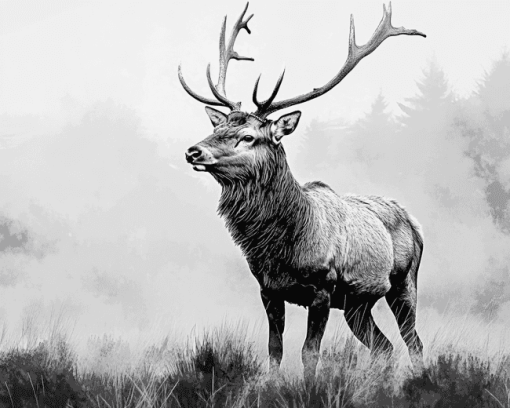 Highland Stag Black and White Diamond Painting