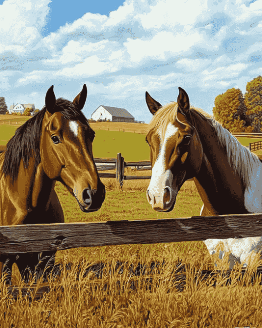 Horse Farm Scene Diamond Painting