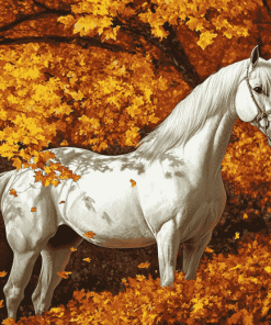 Horse in Autumn Leaves Diamond Painting