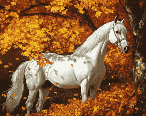 Horse in Autumn Leaves Diamond Painting