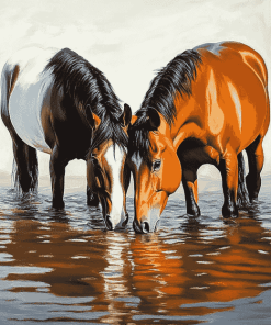 Horses Drinking Animal Art Diamond Painting