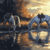 Horses Drinking Scene Diamond Painting