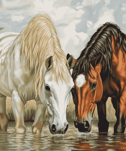 Horses Drinking Water Diamond Painting