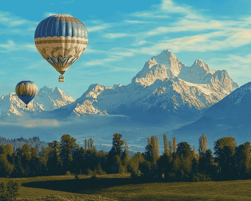 Hot Air Balloons Over Mountains Diamond Painting