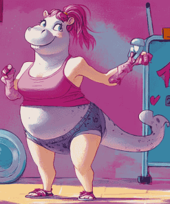 Hot Pink Gym Hippo Diamond Painting