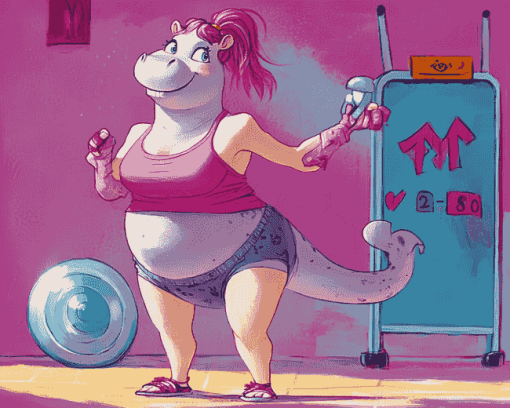 Hot Pink Gym Hippo Diamond Painting