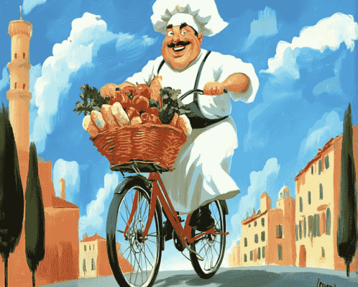 Italian Chef Animation Bicycle Diamond Painting