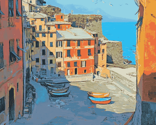 Italian Vernazza Cityscape Diamond Painting