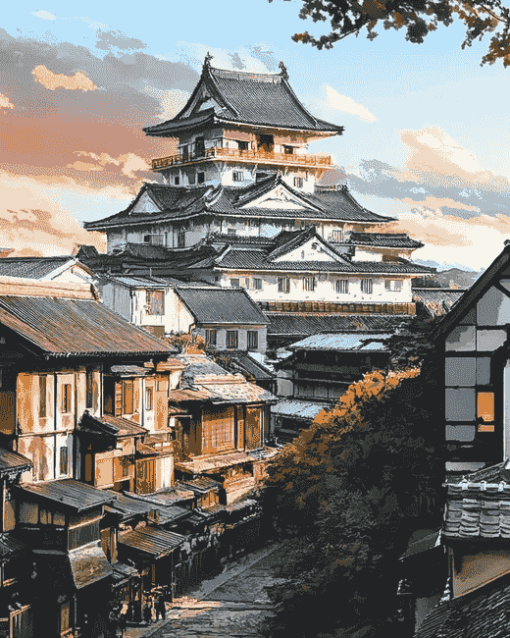 Japanese Buildings Scene Diamond Painting