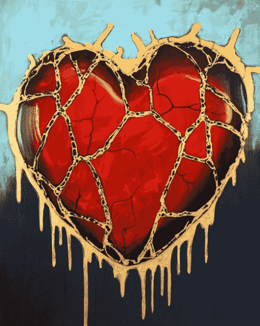 Kintsugi Heart Red Diamond Painting