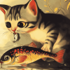 Kitty and Fish in Diamond Painting