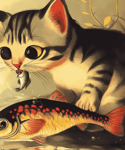 Kitty and Fish in Diamond Painting