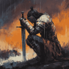 Kneeling Warrior Fantasy Diamond Painting