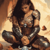 Kneeling Warrior Girl Animation Diamond Painting