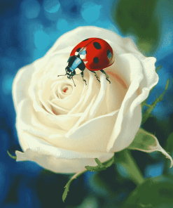 Ladybug and White Rose Diamond Painting