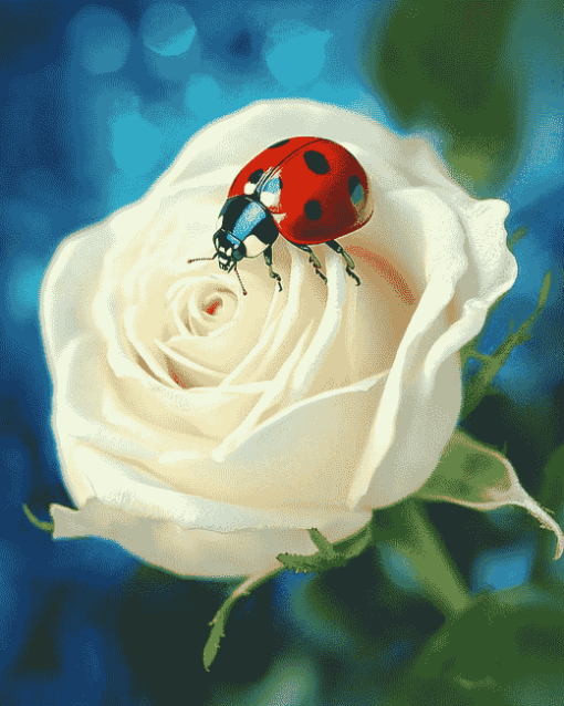 Ladybug and White Rose Diamond Painting