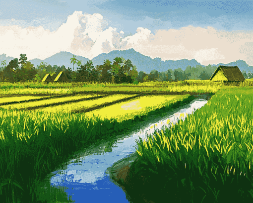 Landscape Rice Field Diamond Painting