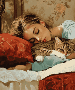 Lazy Girl and Cat Companions Diamond Painting