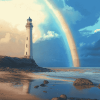 Lighthouse Over Rainbow Lake Diamond Painting