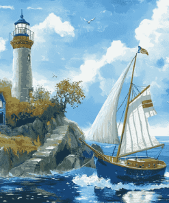 Lighthouse and Sailboat Adventure Diamond Painting