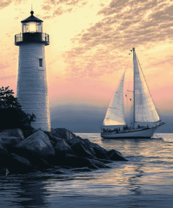 Lighthouse and Sailboat Scenes Diamond Painting