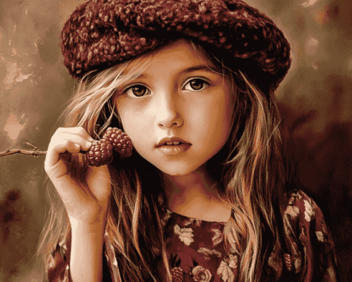 Little Girl in Raspberry Beret Diamond Painting